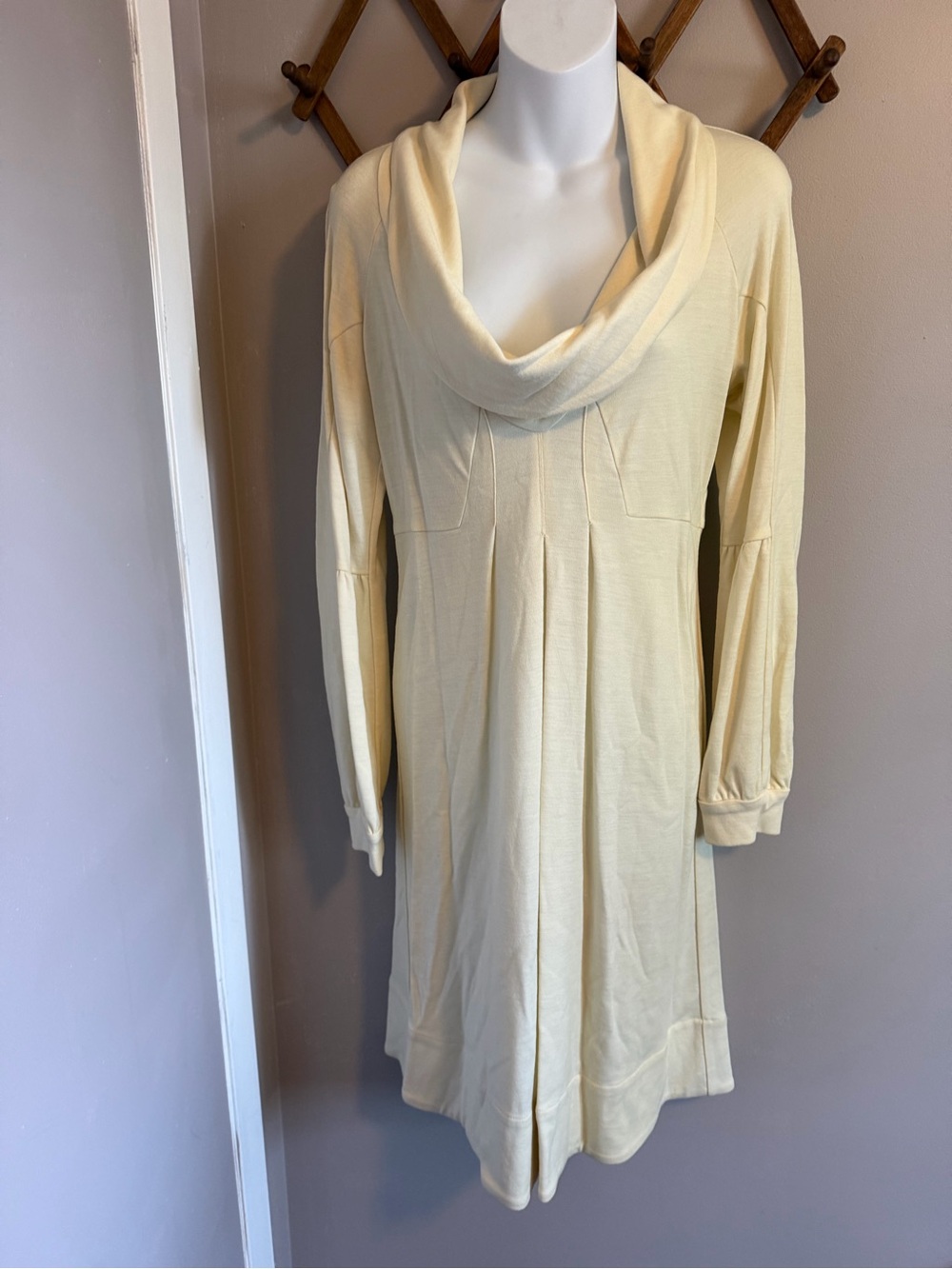 Diane von Furstenberg Bilboa Wool Cowl Neck Dress Cream 10